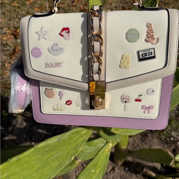 ALDO Cream and Purple Satchel with Gold Accents - Picture 10 of 15